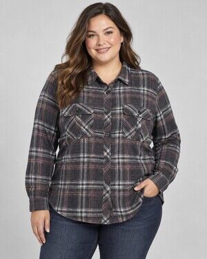 maurices XXL Plaid Button Down Shirt 100% Cotton Black Pink White